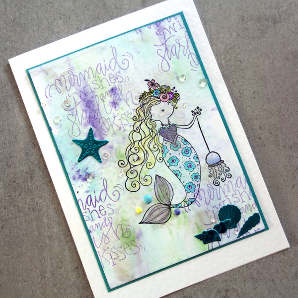 Preloved IMPRESSION OBSESSION MERMAID WISHES STARFISH KISSES D19780 BEACH OCEAN BIRTHDAY CELEBRATION CLING STAMP CARDMAKING