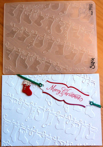 PRELOVED SIZZIX EMBOSSING FOLDER A2 CHRISTMAS STOCKINGS CARDMAKING