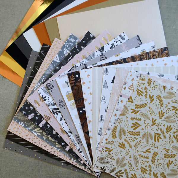 DCWV MERRY & BRIGHT CHRISTMAS ROSE GOLD FOIL DESIGNER CARD PAPER PACK 6X6 24 SHEETS CARDMAKING