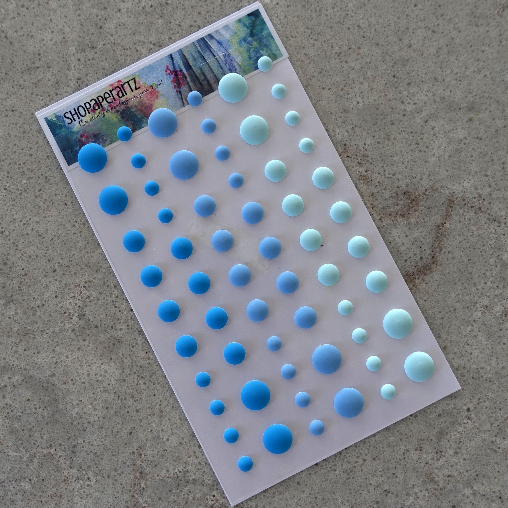 ENAMEL DOTS MATTE SHADES OF BLUE EMBELLISHMENTS ACCENTS SELF-ADHESIVE 60 PIECES CARDMAKING