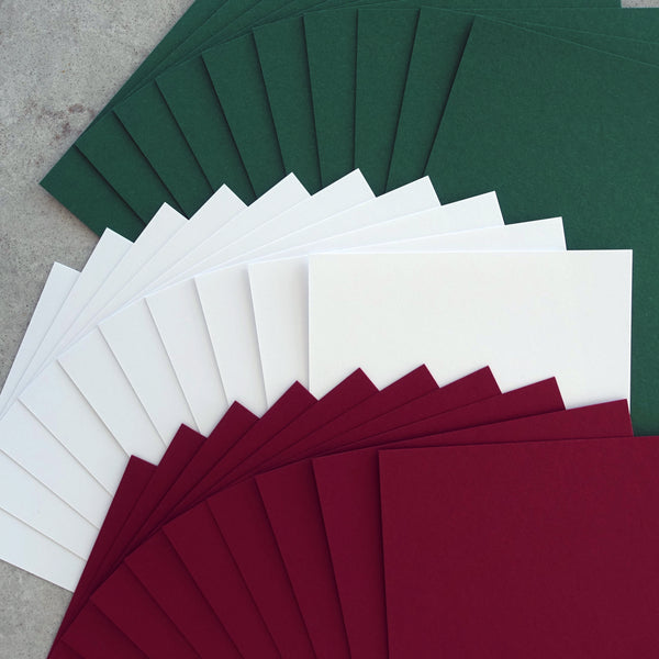 CARD A5 CHRISTMAS BORDEAUX RICH RED GREEN WHITE SMOOTH MATTE 30 SHEETS CARDMAKING