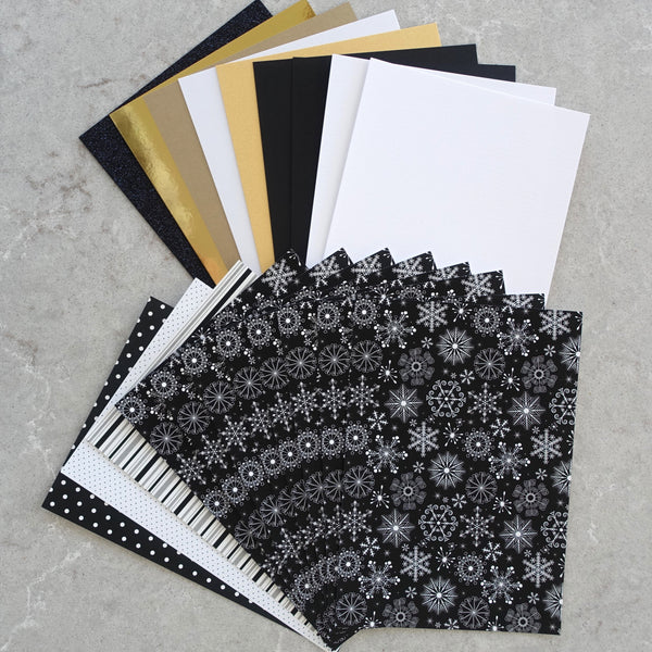 CHRISTMAS "SNOW NIGHT" CHRISTMAS BLACK GOLD WHITE A5 CARD PAPER PACK 20 SHEETS CARDMAKING