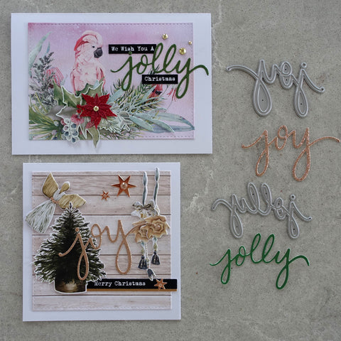 UNIQUELY CREATIVE "JOLLY" "JOY" CHRISTMAS SENTIMENT CUTTING DIES CARDS UCD2010