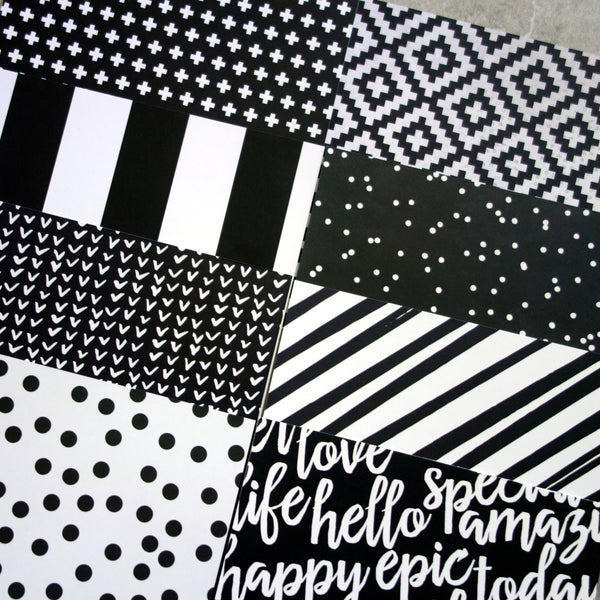 SIMPLE STORIES "HIGH STYLE" "x6" PAPER PACK BLACK & WHITE 16 SHEETS CARDMAKING